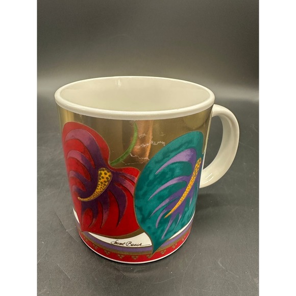 Laurel Burch Anthurium Art Mug Cup Ceramic Floral Leaves Gold Japan - Picture 3 of 8